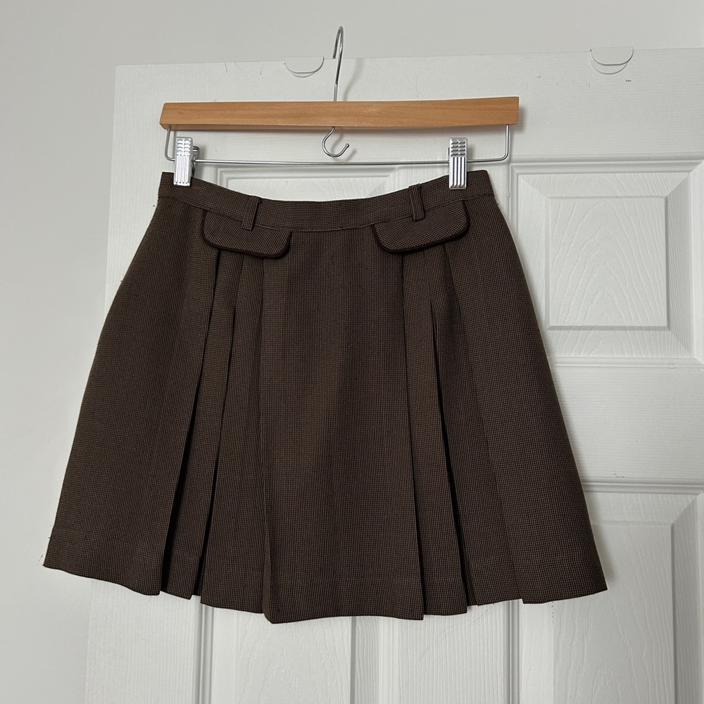Vintage Brown Pleated Mini Skirt